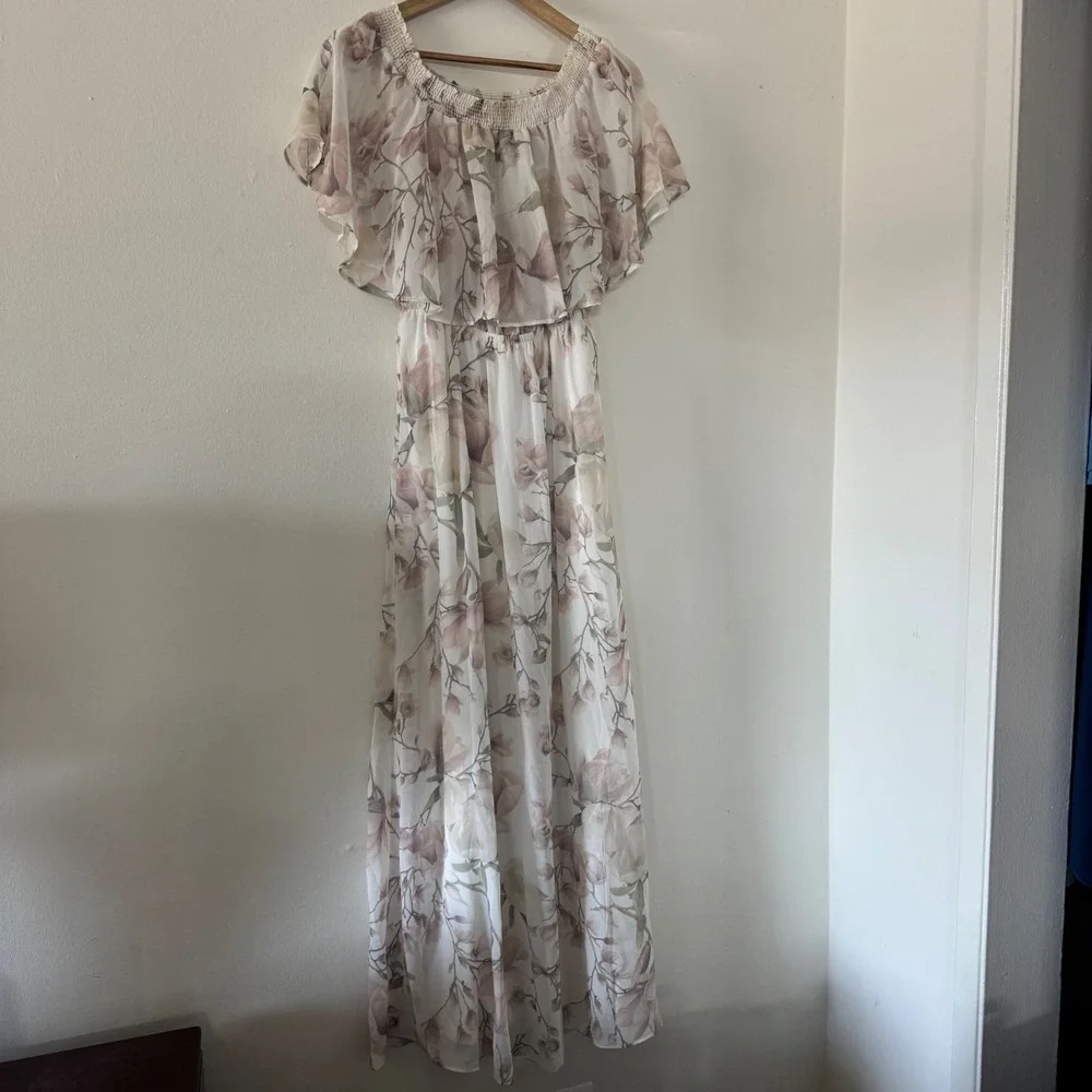 Show Me Your Mumu Floral Maxi Dress Large Off Shoulder Ruffle Garden Party Boho - Picture 1 of 8